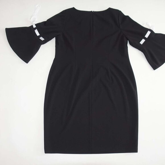 Calvin Klein Women's Shift Dress Size 18W 3/4 Sleeves Black White Bell Sleeves - Picture 6 of 7
